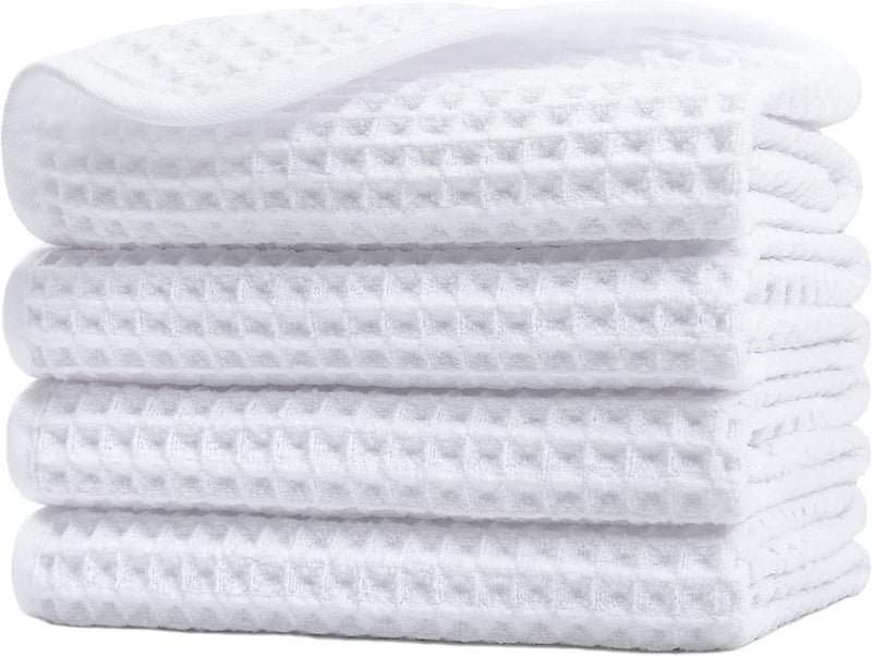 Polyte 430 GSM Microfiber Lint Free Washcloth Face Towel, 13 x 13 in, 4 Pack (Waffle Weave) - Image 1